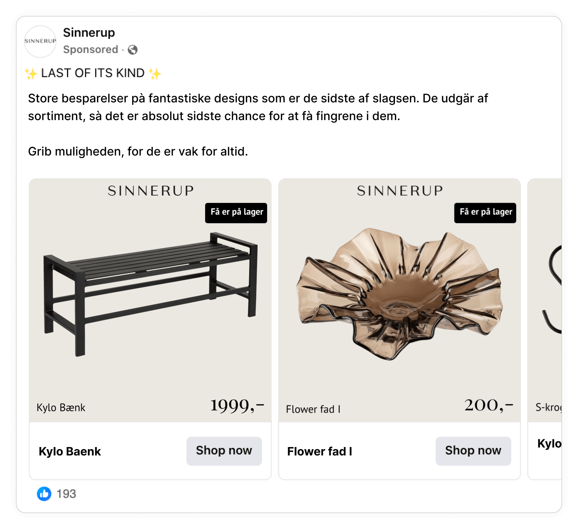 sinnerup low on stock